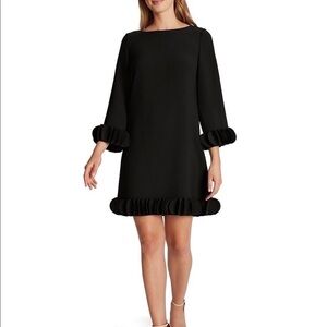 Tahari ASLWomen’s Laser Cut Ruffle Crepe long sleeve Mini Dress in black size 2